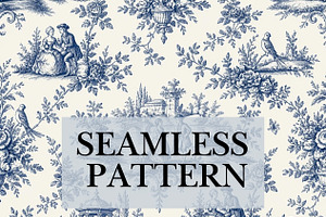 Blue Floral Toile Seamless Pattern