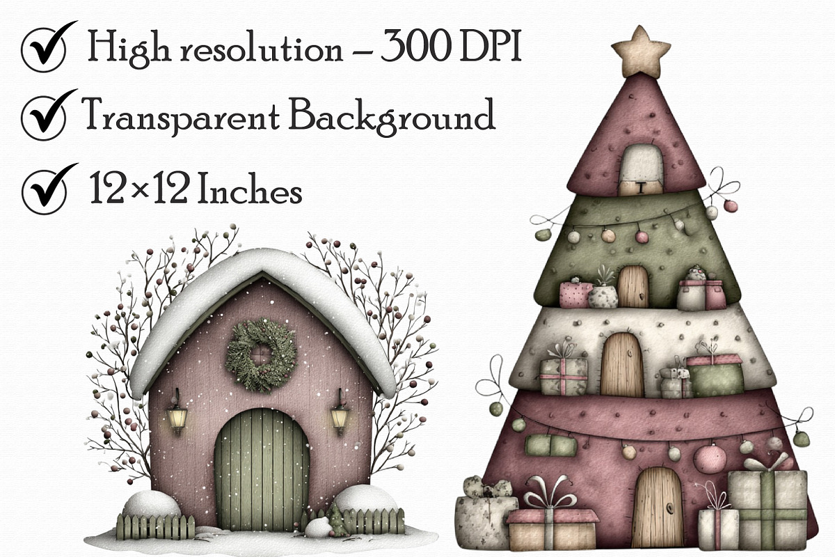 Whimsical Christmas House Clipart, an Illustration by Libby Wishes (Photo 3 of 7)