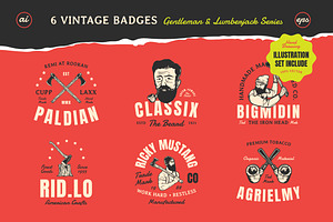 6 Vintage Badge & Illustration Set