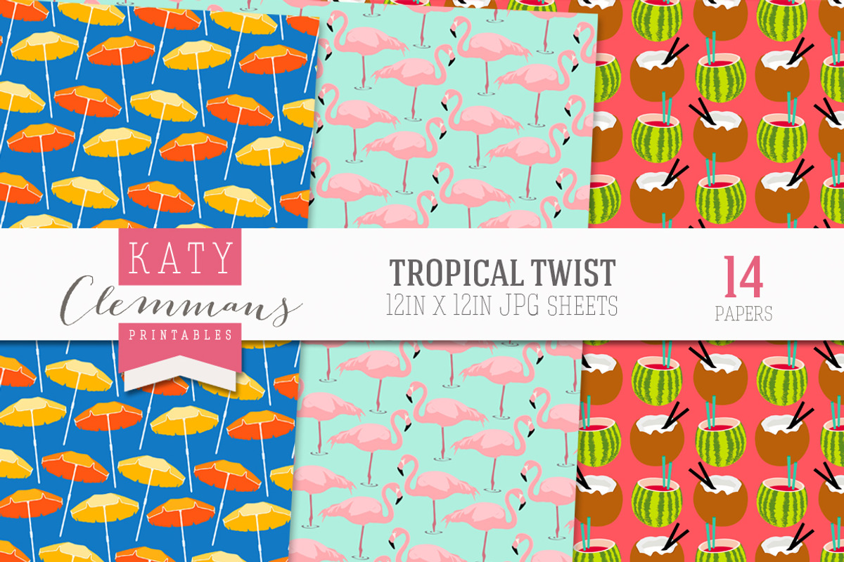 Tropical Twist digital paper pack, a Pattern Graphic by Katy Clemmans (Photo 4 of 5)