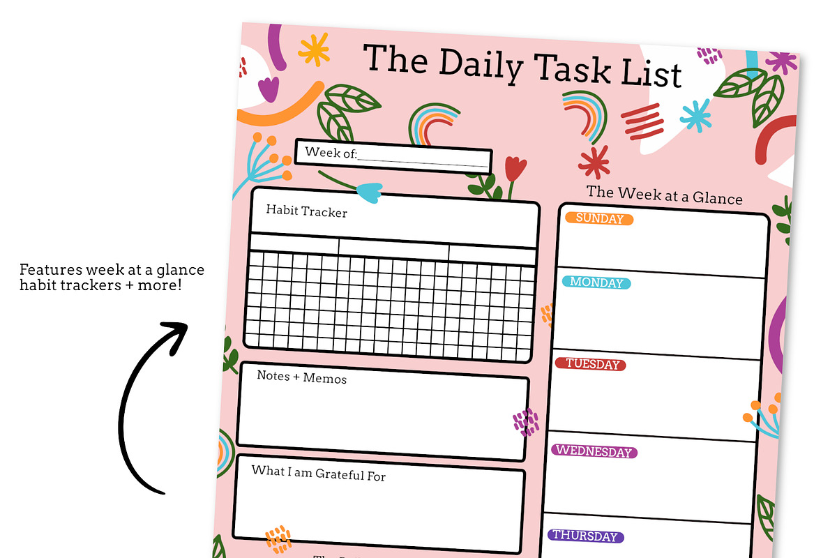 Bright Daily Tasks Planner Printable, a Stationery Template by Bella+Sophia Creative (Photo 3 of 6)