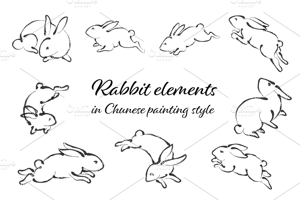 Rabbit elements in Chinese style., an Object Graphic by marukopum (Photo 1 of 2)