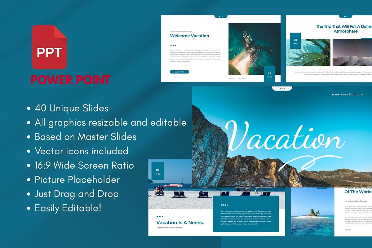 VACATION  Business PowerPoint, a Presentation Template by Rizki Herdian (Photo 1 of 6)