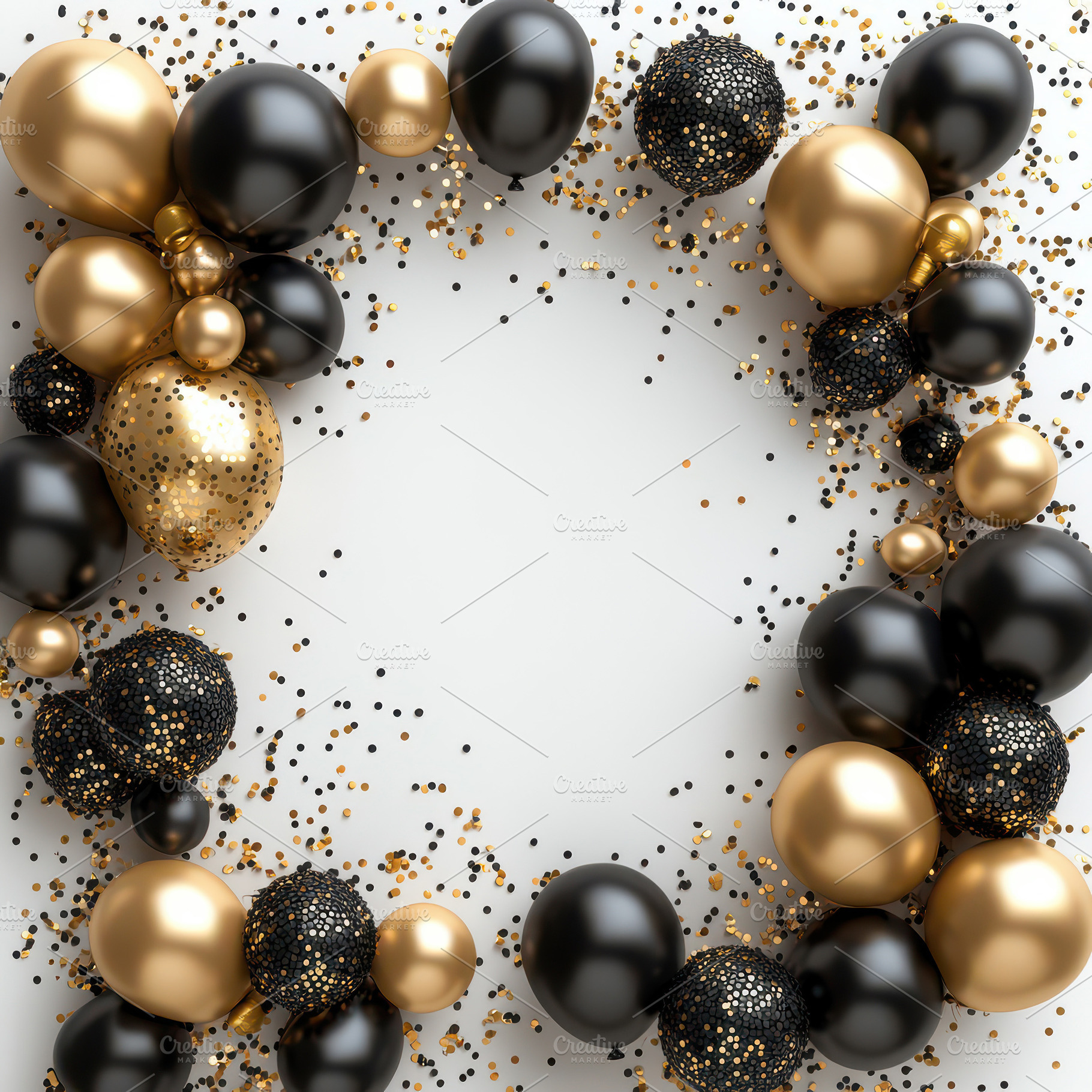 Bunch of Golden and black balloons f, a Beauty & Fashion Photo by Pixeness Studio
