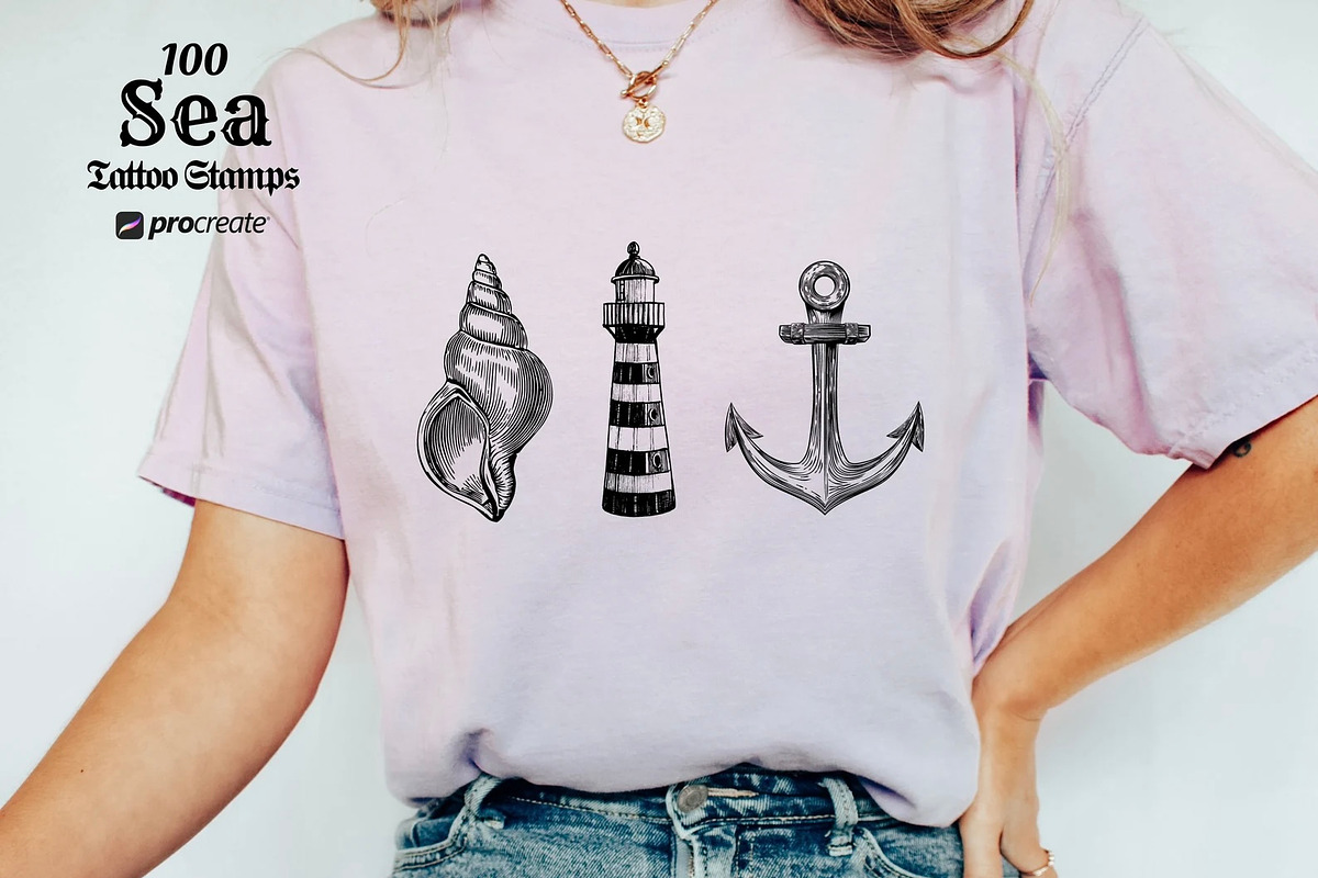 Sea Procreate Tattoo Brushes Stamps, a Brush Add-On by LaurenceVArtiste (Photo 7 of 9)