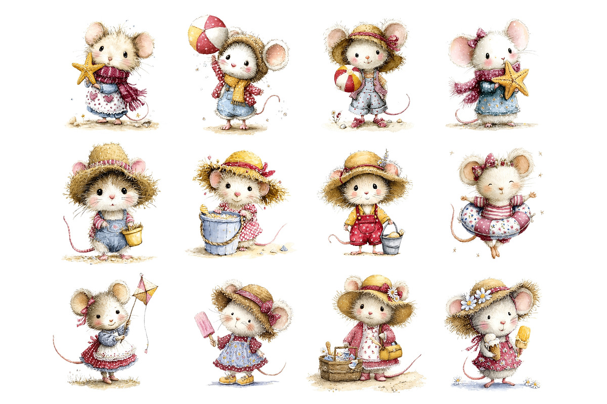 Beach Mouse Watercolor Clipart PNG, a Seasonal Illustration by Nicolle's Colorful Art (Photo 2 of 5)
