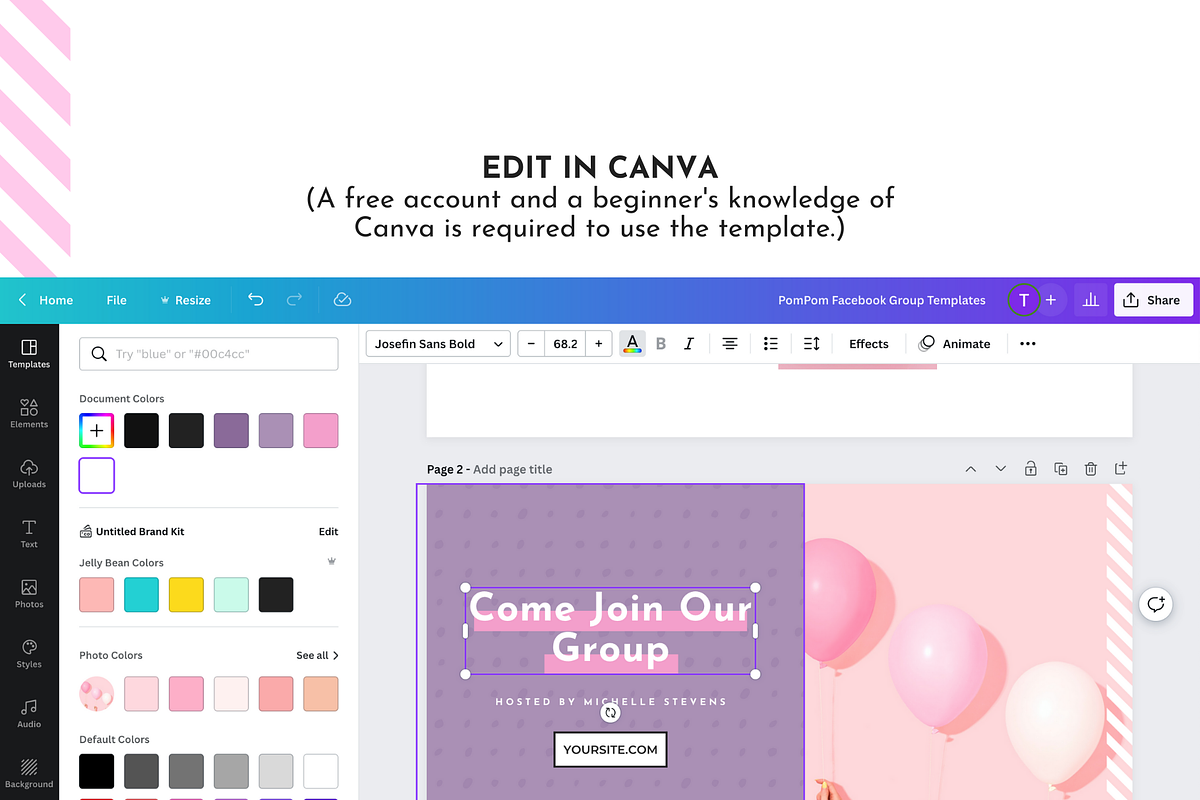 Pink Facebook Template Set for Canva, a Social Media Template by ltsdesigns (Photo 5 of 6)
