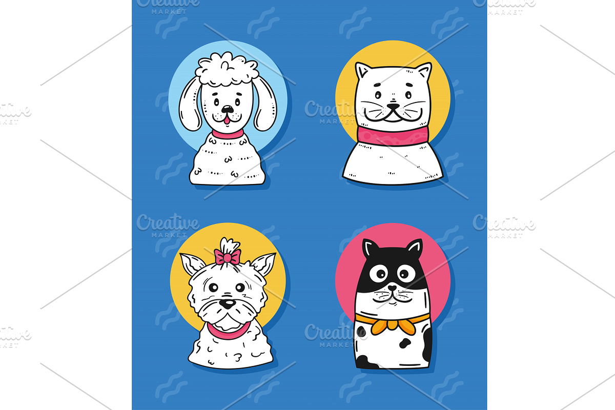 four dogs in blue background, an Animal Illustration by studiogstock