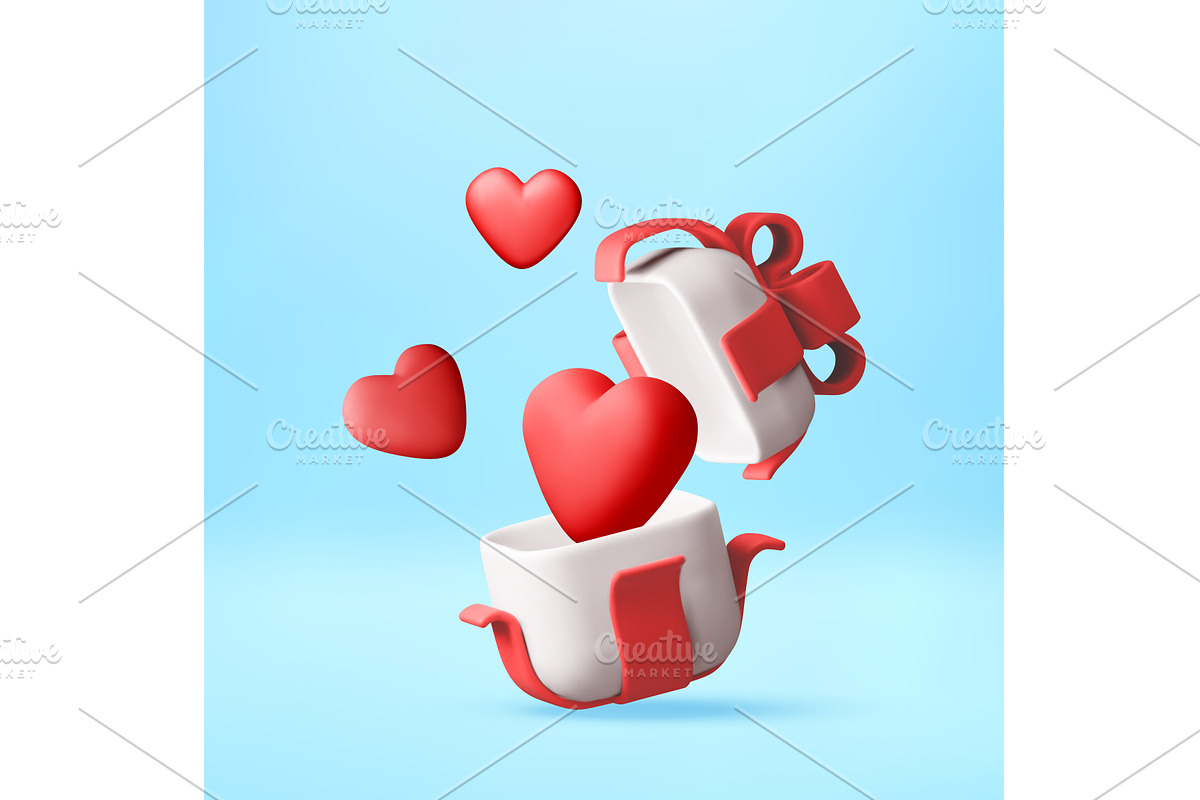 3D Open gift box with red bow and, an Object Illustration by Abscent