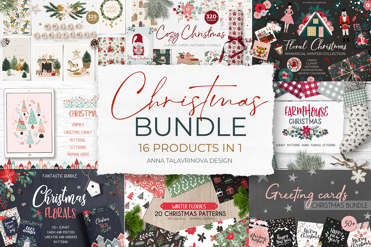 Christmas Clipart Pattern Bundle, a Background Graphic by Cozy pattern shop (Photo 1 of 23)