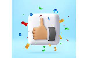 3D Thumb up gesture button with, an Object Illustration by Abscent