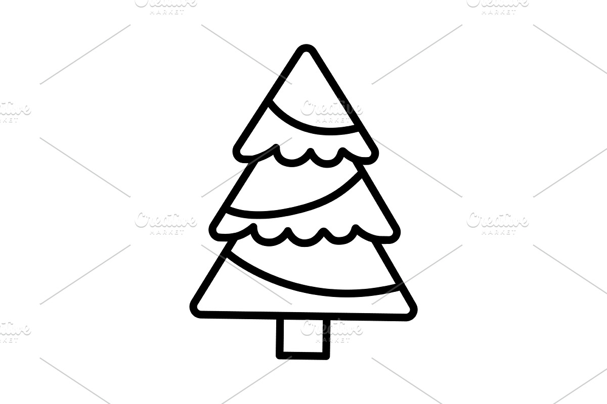 Christmas tree line art icon, an Outline Icon by Elen_Art