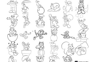 Cartoon Animals 4 & Outlines 5