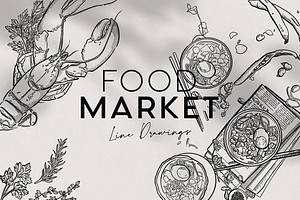 Food Market Vector Line Drawings