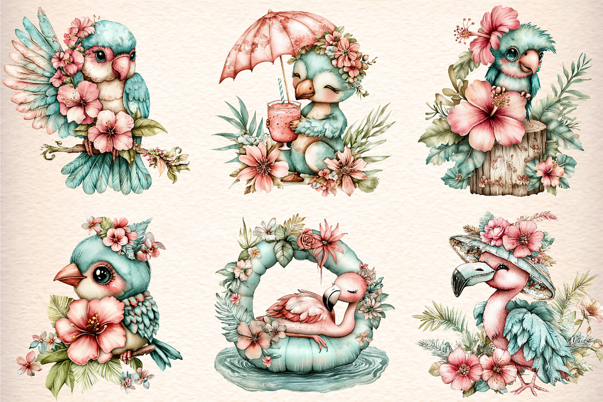 summer tropical birds clipart, an Illustration by GatewayDesign (Photo 4 of 9)