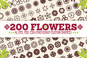 200 Flowers - Vector Shapes Set, a Shape Add-On by pixaroma (Thumbnail 1 of 2)
