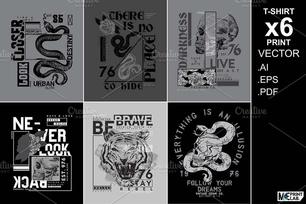 BLACK LINE T-SHIRT PRINT PACK, an Animal Illustration by MKE Print Lab. (Photo 1 of 2)