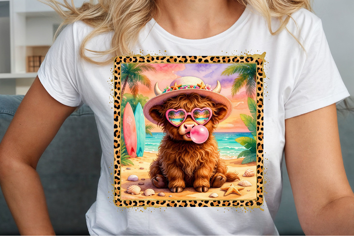 Cute Highland Cow Beach Summer PNG, a Work Illustration by Sublimation Artist (Photo 5 of 9)