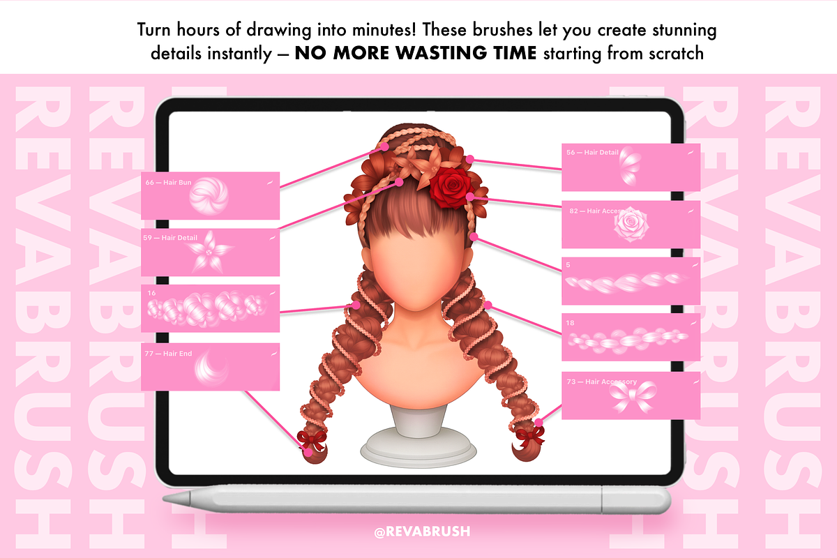 Procreate Hair Anime Outline brushes, a Brush Add-On by Revabrush (Photo 8 of 9)