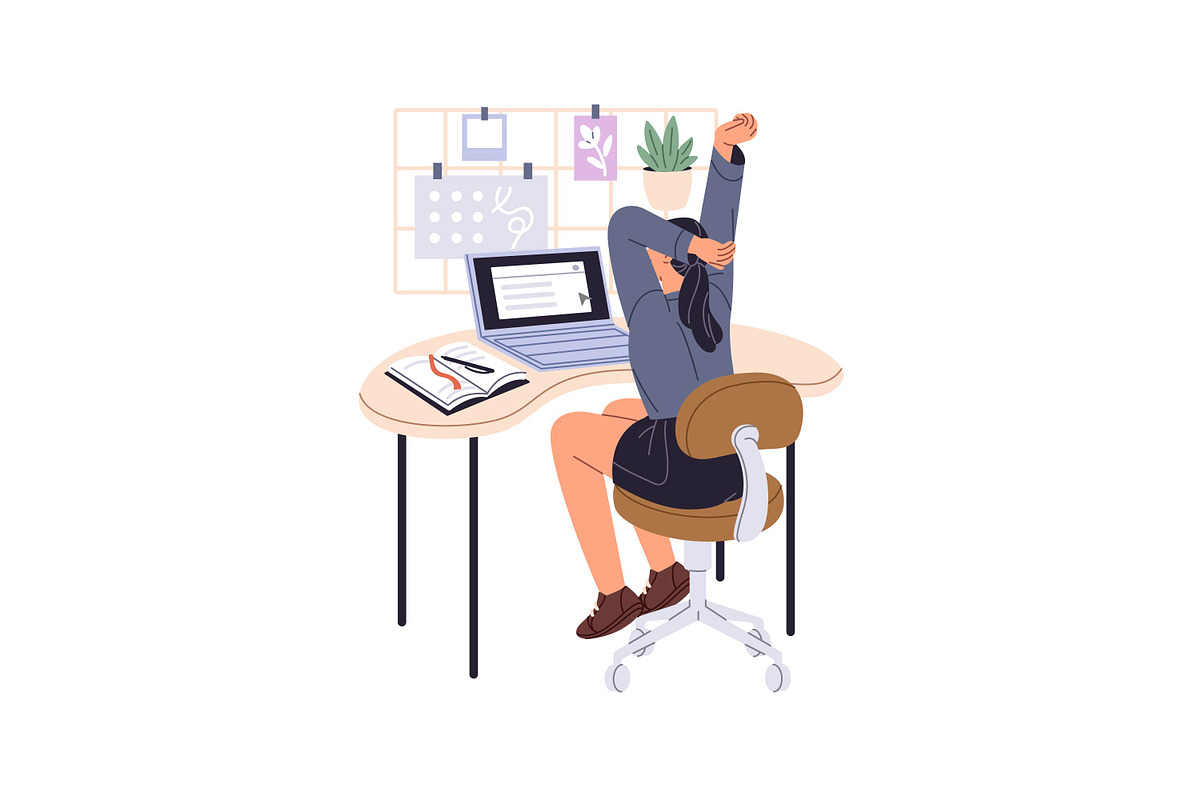 People do exercises at work desk set, a Work Illustration by PaperTrident (Photo 4 of 9)