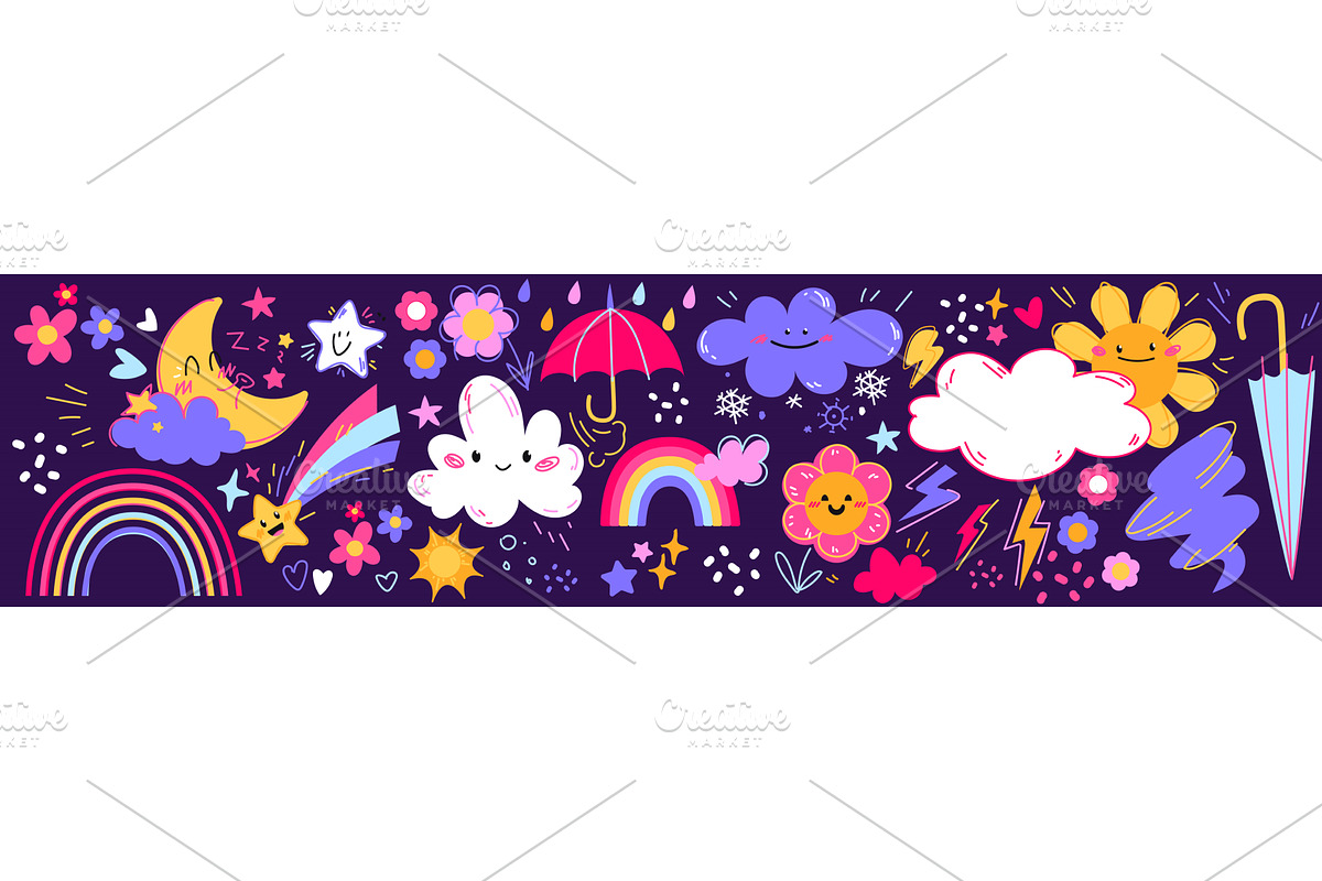 Weather cute kid cartoon set, an Illustration by art PVP - market