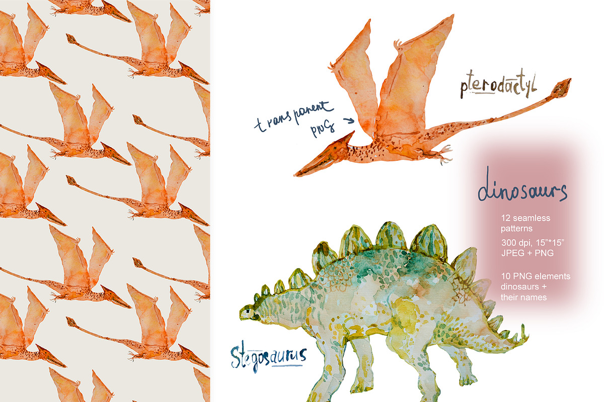 Dinosaurs seamless + clipart set, a Pattern Graphic by PatternsBlooming (Photo 3 of 8)