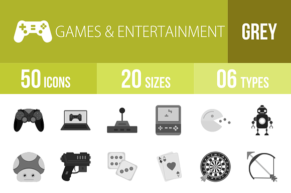 50 Games Greyscale Icons preview 4