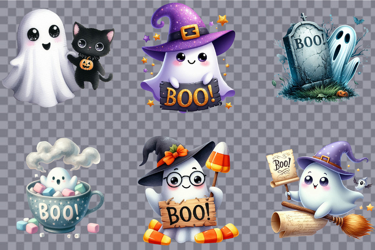Watercolor Cute Boo Halloween Clipar, an Illustration by SVGArt (Photo 7 of 8)