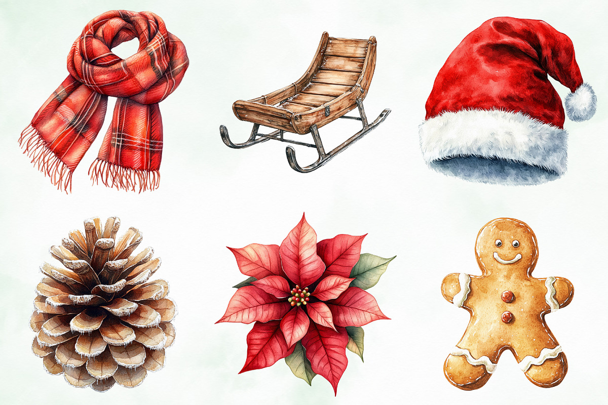 Vintage Christmas Elements Clipart, an Illustration by Creative Art (Photo 3 of 10)