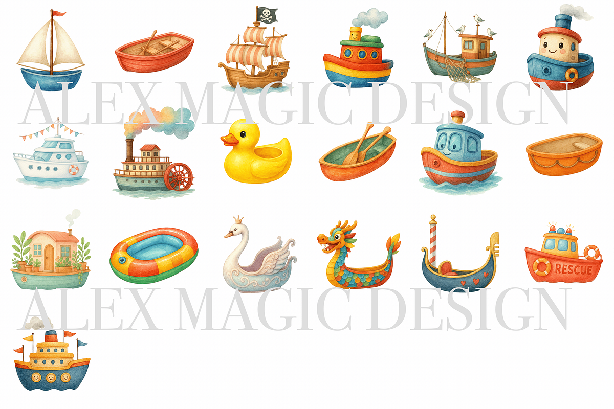 Boat Clipart Set, a Decorative Illustration by Pati Charm Studio (Photo 2 of 8)