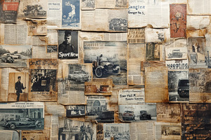 Vintage Newspaper Collage Classic Ca, a Photo by Pixeness Studio