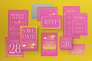 Pink Art Deco Wedding Invitation Set, an Invitation Template by graphicook