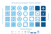 Watercolor blue tile patterns, a Decorative Illustration by Ojeny shop (Thumbnail 7 of 8)