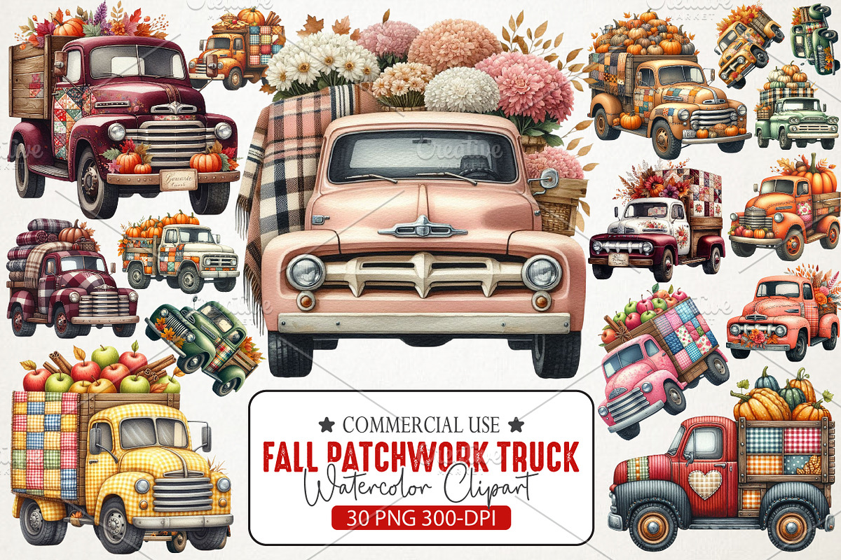 Fall Patchwork Truck Clipart, an Illustration by RobertsArt (Photo 1 of 7)