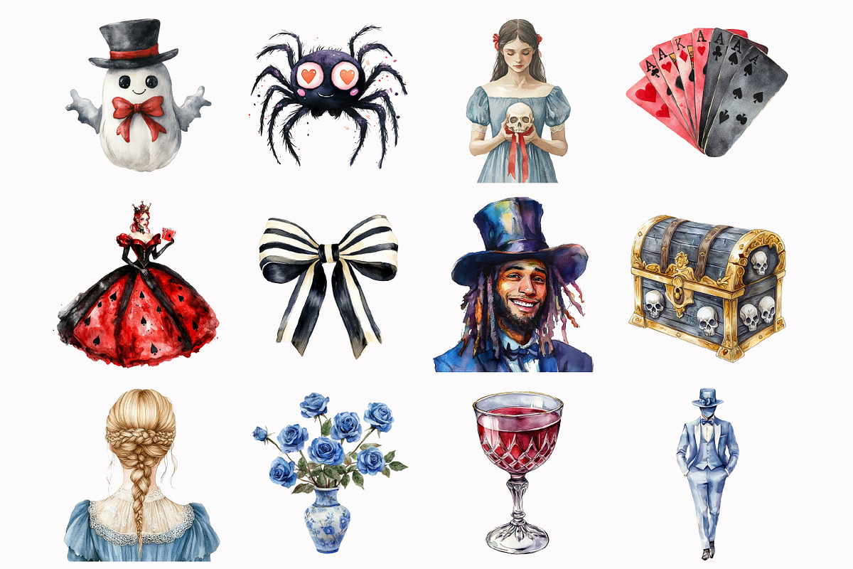 Watercolor Haunted Alice Halloween C, an Illustration by Design Market (Photo 4 of 5)