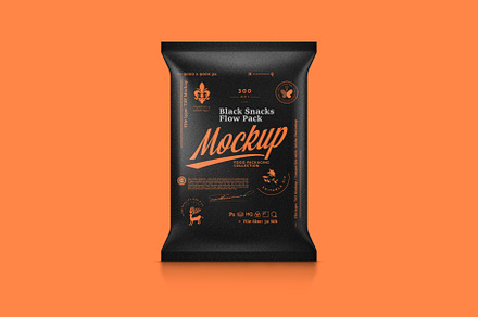 Black Snacks Flow Pack Mockup, a Packaging Mockup by Reformer Mockup