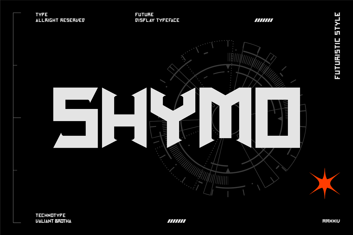 VB Shymo - Futuristic Font, a Sans Serif Font by VALIANTBROTHA (Photo 1 of 8)