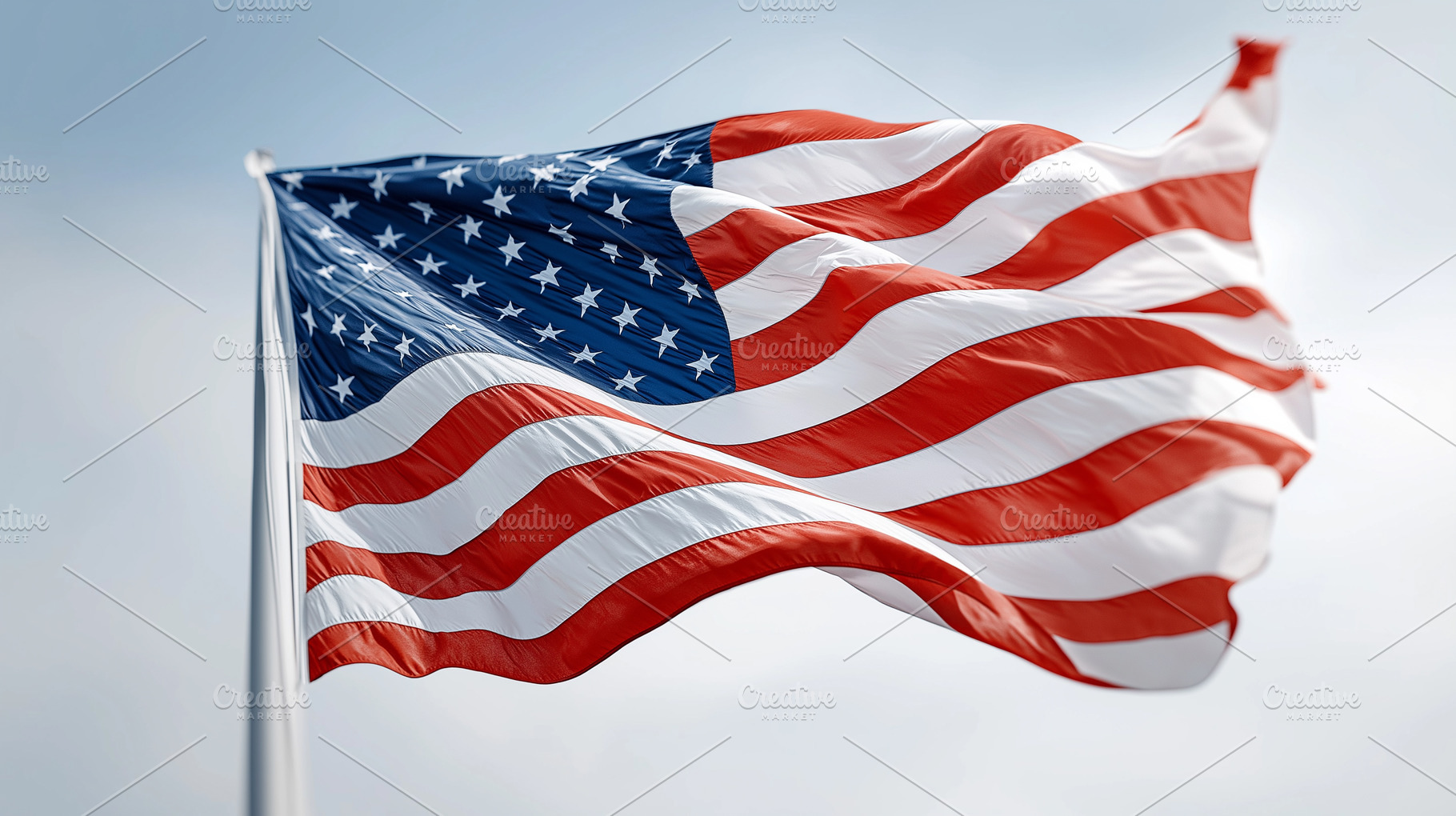 Waving American flag on blue sky, a Background Photo by MistyDay
