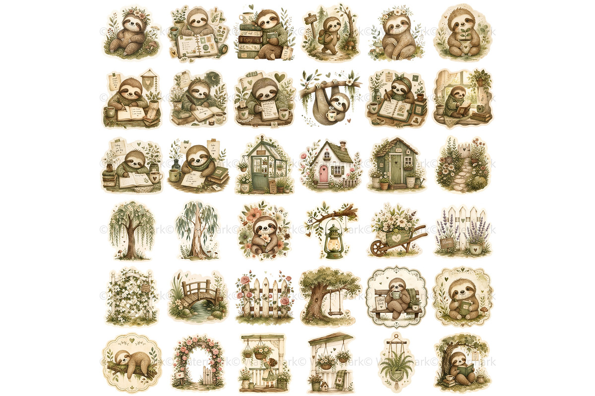Sloth PNG Clipart Sticker Pack, an Animal Illustration by Nicole Branger Art (Photo 7 of 11)