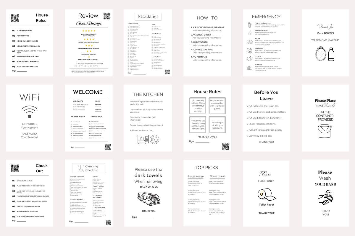 Editable Airbnb Signs Bundle Template