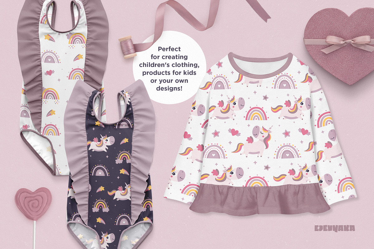 Unicorn Clipart & Rainbow Patterns, an Animal Illustration by Ejevyaka (Photo 5 of 7)