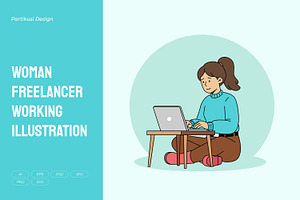 Woman Freelancer Working, a Work Illustration by Partikusi Design