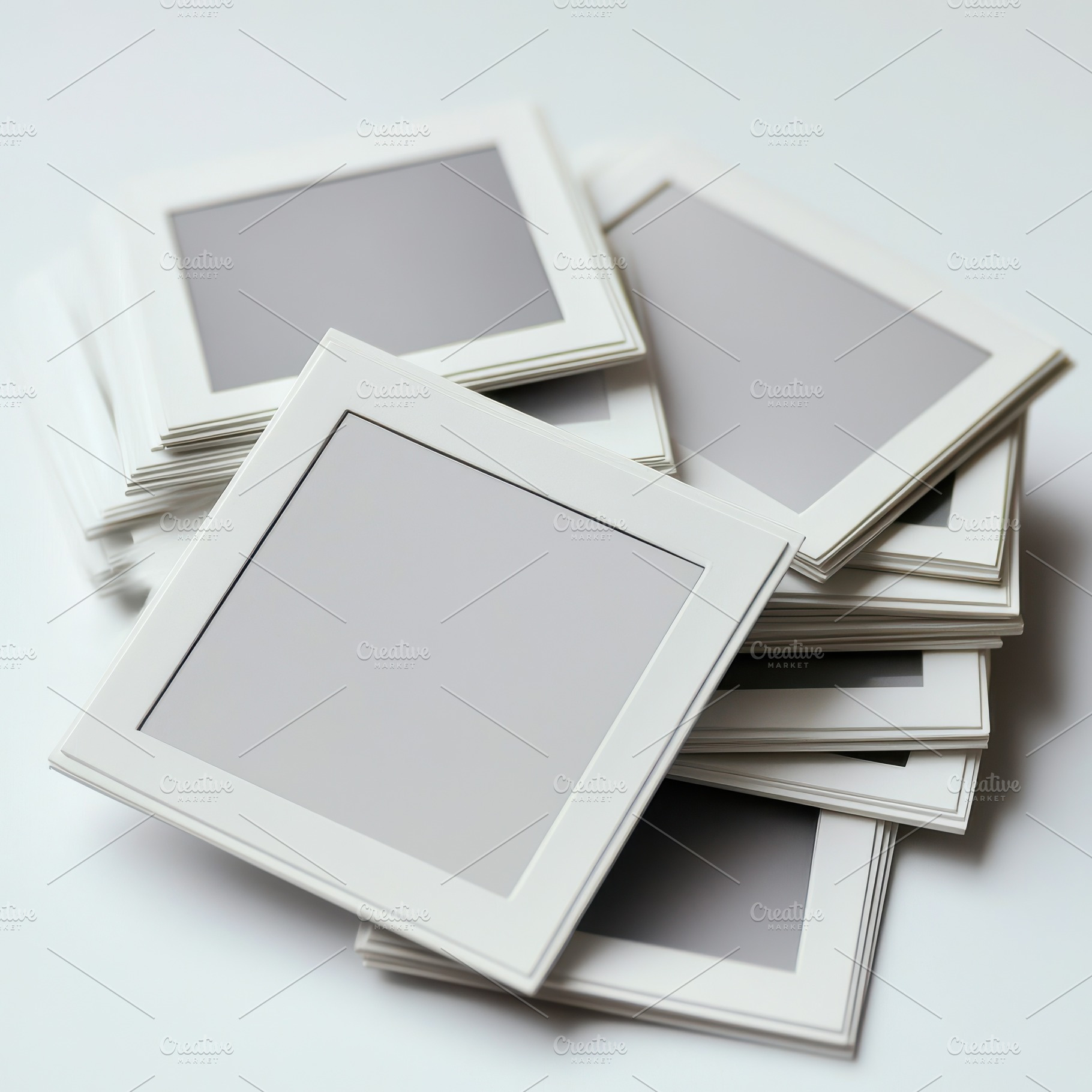 Stack of blank white picture frames, a Background Photo by Pixeness Studio