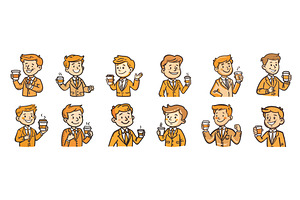 Optimistic employee holding coffee, a Person Illustration by Valerie Bodnar