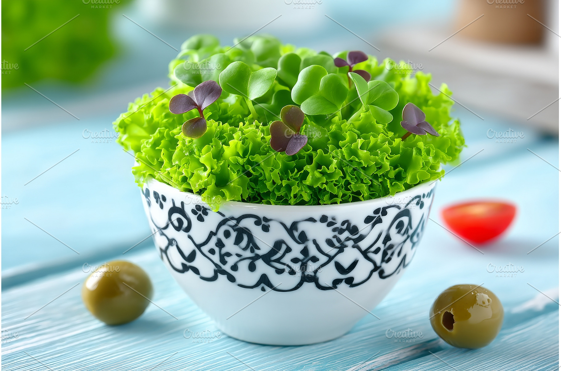 A bowl of fresh microgreens is set, a Food & Drink Photo by ZinetroN