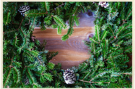Christmas fir wreath featuring background, wreath, and rustic