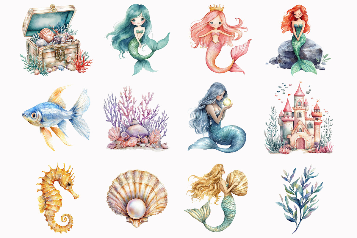 Watercolor Mermaid Clipart, an Illustration by Design Market (Photo 4 of 5)