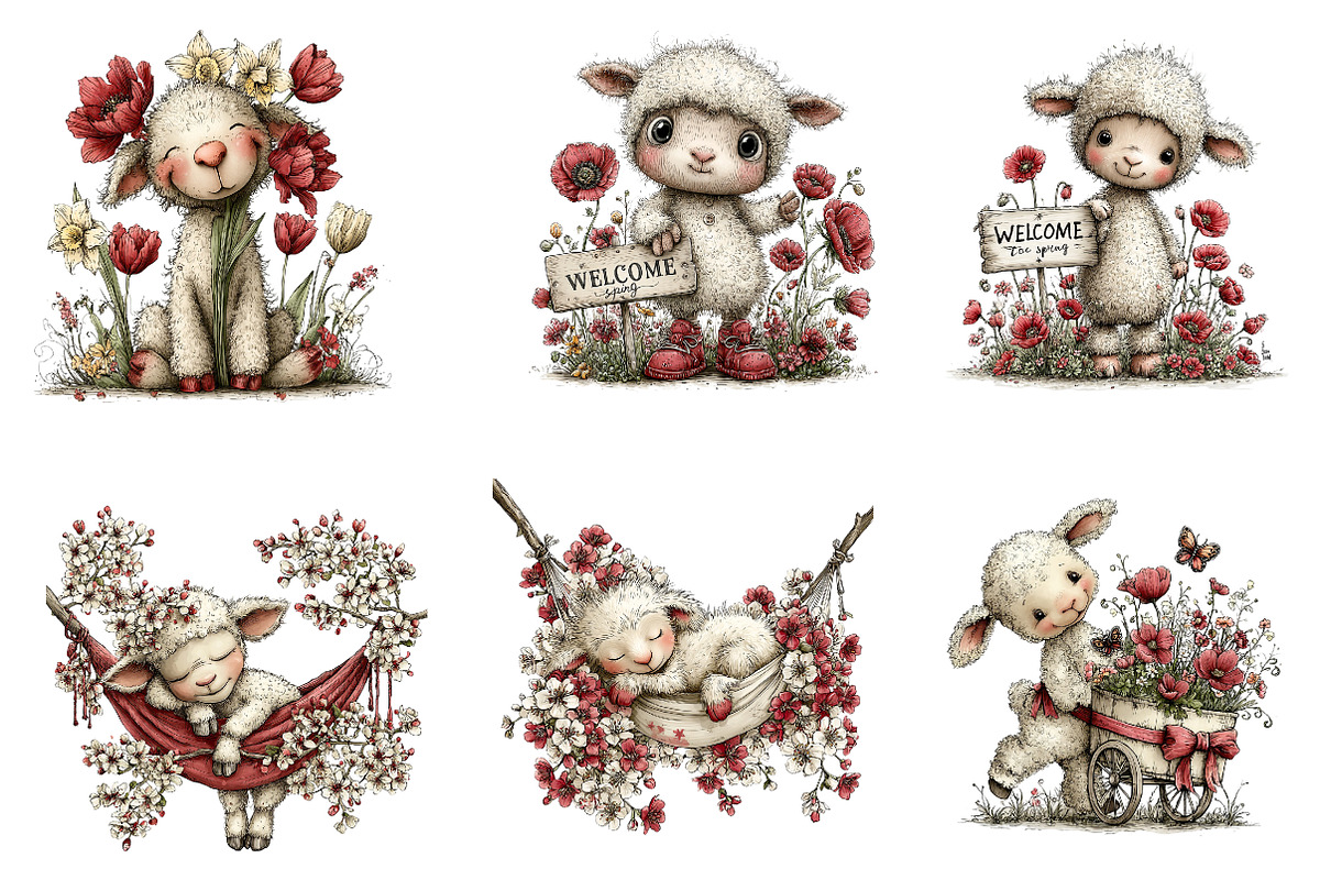 Cute Spring Lamb Clipart, an Illustration by CreationArt (Photo 6 of 7)