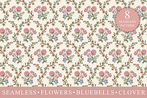 Seamless Set Flowers Clover Pattern