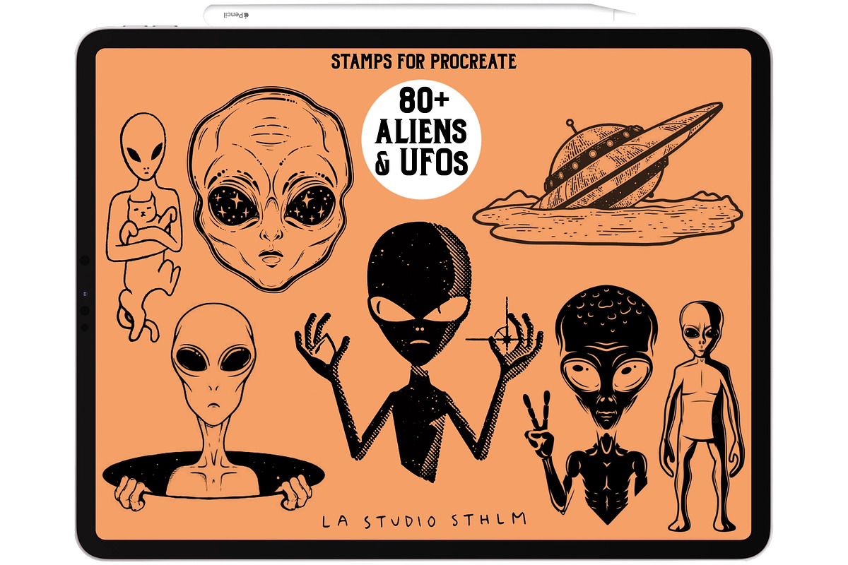 Aliens & UFOs - Procreate Stamp Set, a Brush Add-On by LA Studio Sthlm (Photo 1 of 6)